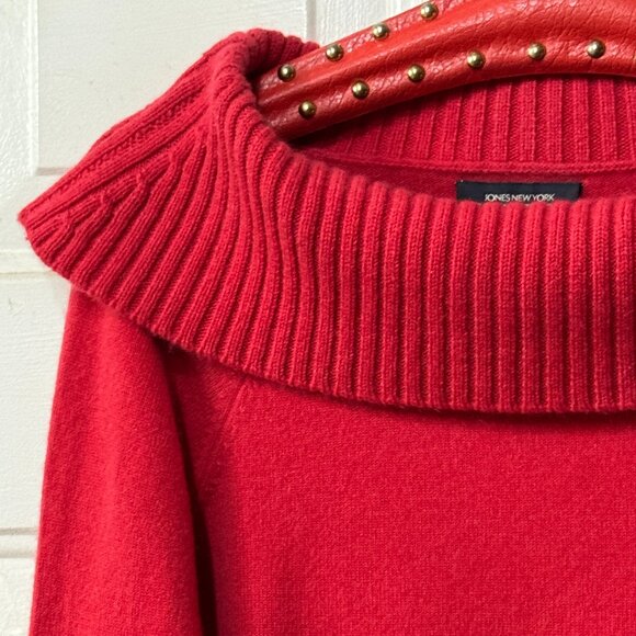 Jones New York Women Pet Sz S Mongolian Cashmere Red Sweater  Pullover Cowl Neck - Picture 3 of 9